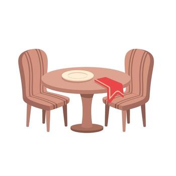 Overhead view of a ship captain's table and chairs with red napkins for planning a route on Columbus Day. vector