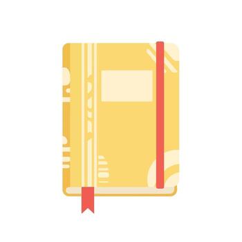 an open yellow notebook with a red ribbon vector