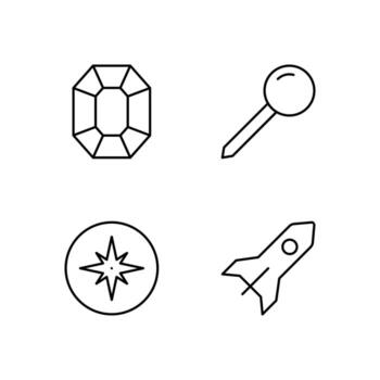 diamante alfiler Brújula y cohete línea icono conjunto para web y móvil ui tablero vector