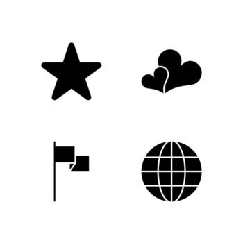 estrella corazón bandera y globo sólido icono conjunto para digital tablero diseño vector