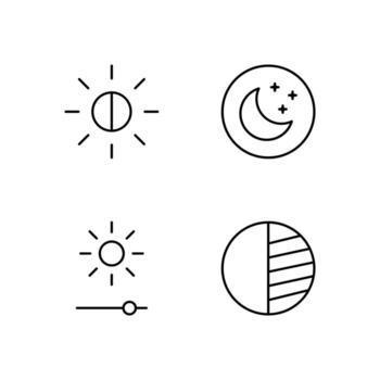 ligero modo oscuro modo brillo y contraste línea icono conjunto para digital monitor tablero vector