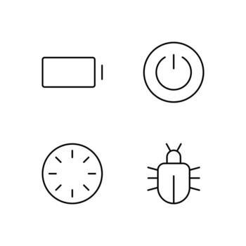 Battery Power Button Reboot and Bug Report Line Icon Set for Digital Utility Dashboard vector