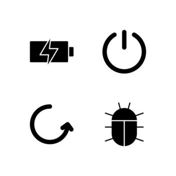 Battery Power Button Reboot and Bug Report Solid Icon Set for Digital Utility Dashboard vector