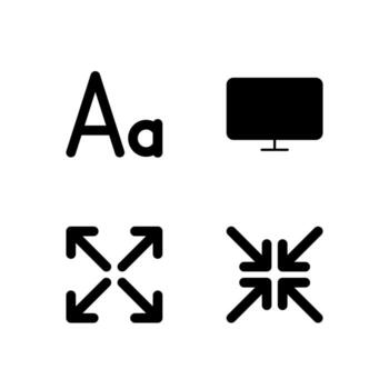 Font Size Screen Fullscreen and Exit Fullscreen Solid Icon Set for Device Display Settings vector