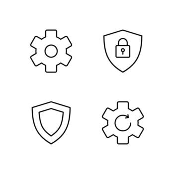 ajustes sistema actualizar seguridad y proteger línea icono conjunto para solicitud interfaz vector