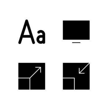 Font Size Screen Fullscreen and Exit Fullscreen Solid Icon Set for Display Adjustment Tools vector