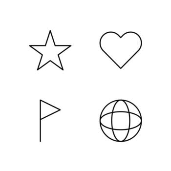 Star Heart Flag and Globe Line Icon Set for Digital Dashboard Design vector