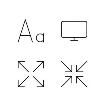 Font Size Screen Fullscreen and Exit Fullscreen Line Icon Set for Digital Application Dashboard vector