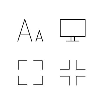 Font Size Screen Fullscreen and Exit Fullscreen Line Icon Set for Device Display Settings vector