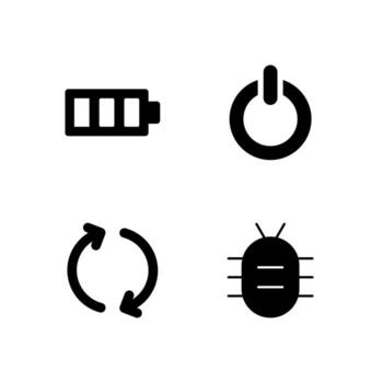 Battery Power Button Reboot and Bug Report Solid Icon Set for Application Interface vector