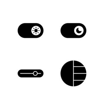 Light Mode Dark Mode Brightness and Contrast Solid Icon Set for Digital Display Dashboard vector