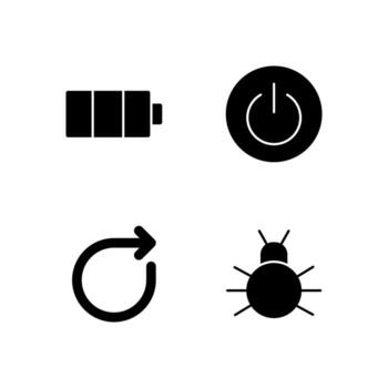 Battery Power Button Reboot and Bug Report Solid Icon Set for Mobile System Tools vector