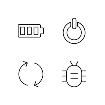 Battery Power Button Reboot and Bug Report Line Icon Set for Mobile System Tools vector