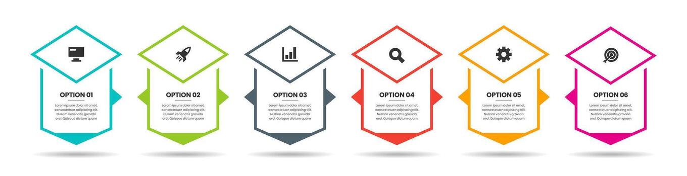 Label Infographic Element Design Templates with Icons and 6 Options or Steps. Suitable for Presentations, Workflow Layout, Banner, Flow Chart vector