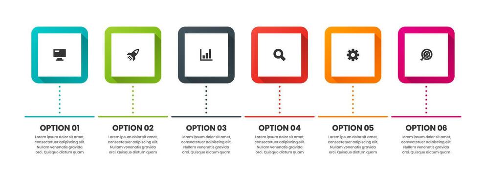 Square Infographic Element Design Templates with Icons and 6 Options. Suitable for Process Diagram, Presentations, Workflow Layout, Banner, Flow Chart vector