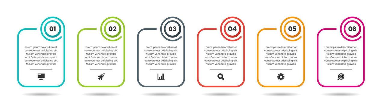 Line Infographic Element Design Templates with Icons and 6 Numbers. Suitable for Process Diagram, Presentations, Workflow Layout, Banner, Flow Chart vector