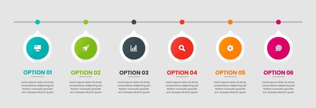 Timeline Circle Infographic Element Design Templates with Icons and 6 Options. Suitable for Process Diagram, Presentations, Workflow Layout, Flow Chart vector