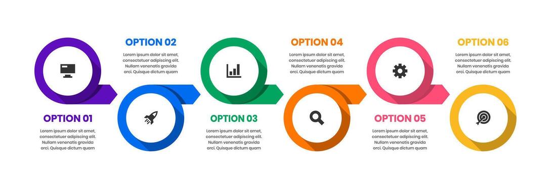 Circle Infographic Element Design Templates with Icons and 6 Options. Good for Process Diagram, Presentations, Workflow Layout, Banner vector