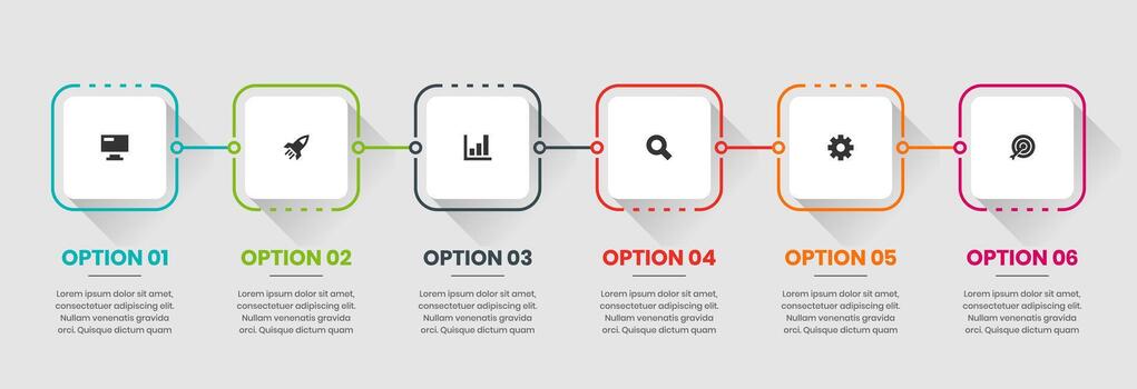 Timeline Simple Infographic Element Design Templates with Icons and 6 Options. Suitable for Process Diagram, Presentations, Flow Chart, Infographic vector