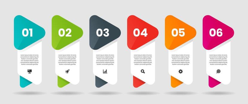 Abstract Infographic Element Design Templates with Icons and 6 Numbers. Suitable for Process Diagram, Presentations, Workflow Layout, Banner, Flow Chart vector
