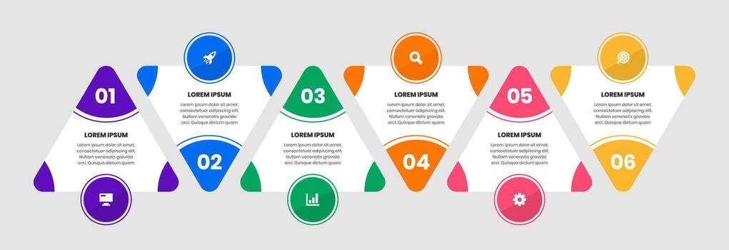 Triangle Infographic Element Design Templates with Icons and 6 Numbers. Suitable for Process Diagram, Presentations, Workflow Layout, Banner, Flow Chart vector
