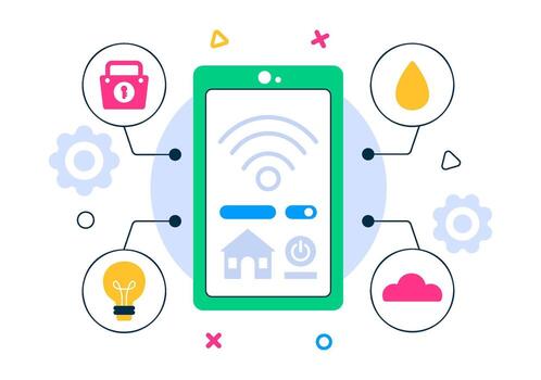 Modern Smart Home Devices Illustration with Connected Electronics and Mobile App Control vector