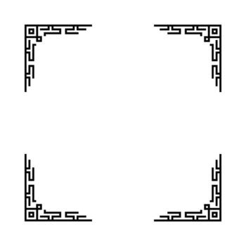 A black and white frame with a white background. The frame is square and has a decorative border. vector