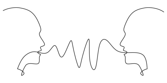 One line drawing of two heads facing each other. Simple continuous line art for conversation, dialogue, and meaningful human communication concepts. illustration isolated on white background. vector