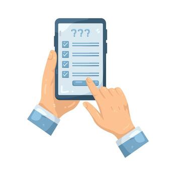 Hands Using Mobile Phone Quiz Illustration vector