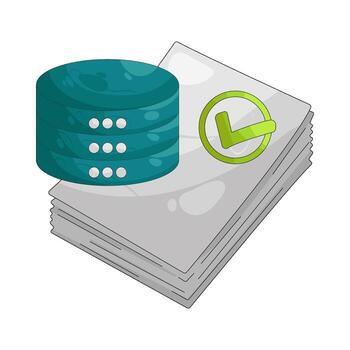 base de datos y documentos con marca de verificación ilustración vector