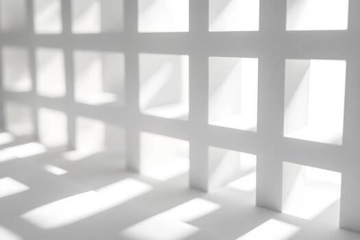 Abstract light and shadow patterns through a lattice structure in a bright space photo