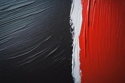 Abstract artwork with bold black, white, and red brush strokes on canvas photo