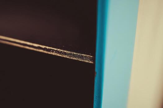 Dust accumulation on a shelf in a neglected living space photo