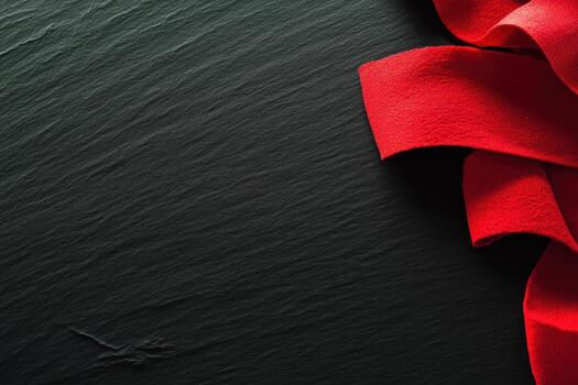 Decorative red ribbon on dark textured surface for creative projects photo