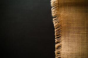 textura de arpillera tela de cerca demostración intrincado tejido y franja foto