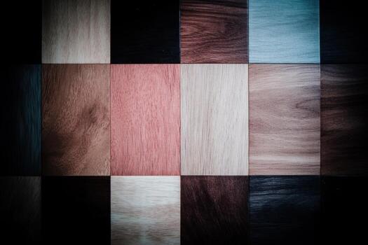 varios madera texturas arreglado en un dinámica geométrico modelo en un superficie foto