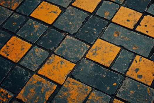 Urban pavement with yellow and dark gray tiles in a geometric pattern photo