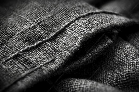 Textured black fabric displaying intricate weave patterns and natural fibers photo