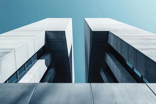 Modern concrete architecture against clear blue sky in urban setting photo