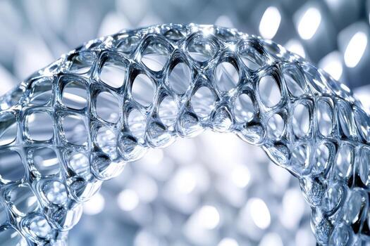 Intricate glass structure with curved patterns and soft lighting photo