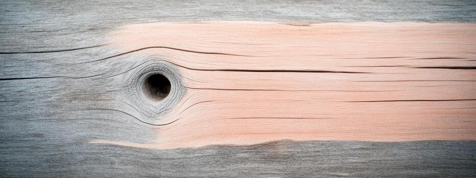 Rustic wooden surface with a distinct hole and unique grain patterns photo