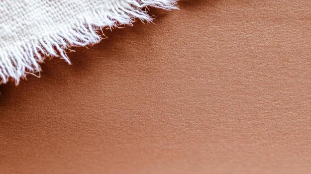Textured fabric edge on a warm brown background with natural fibers photo