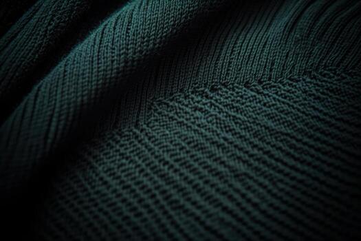 Close-up of textured dark green knit fabric with intricate patterns photo