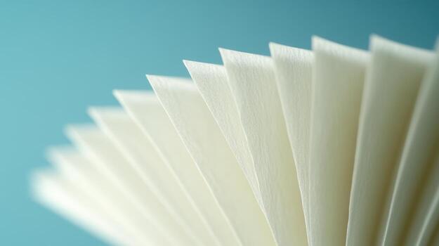 Elegant arrangement of fresh white paper sheets against a blue background photo