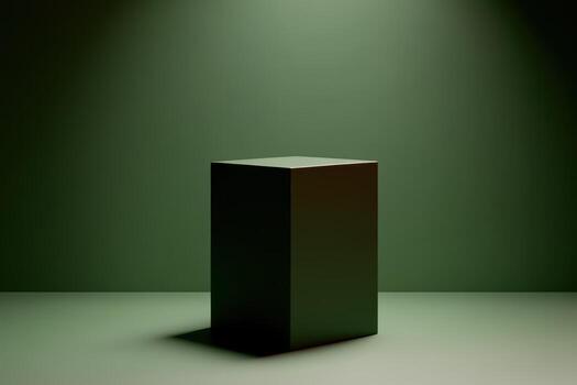 Minimalist black cube displayed on a dark surface with dramatic lighting photo