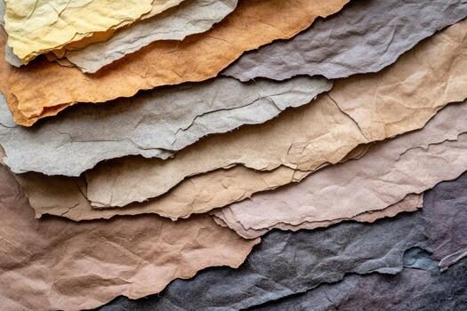 Textured layers of handmade paper in various colors and shades photo