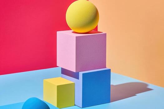 Colorful geometric shapes arranged creatively on a bright background photo