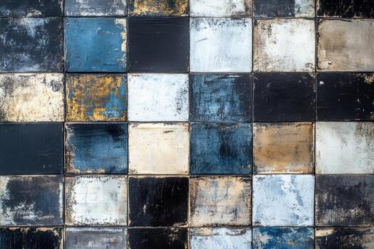 Colorful textured tiles create unique wall pattern design in urban setting photo