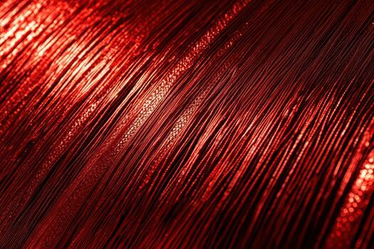 Bright red metallic threads arranged intricately in a craftsman workshop photo