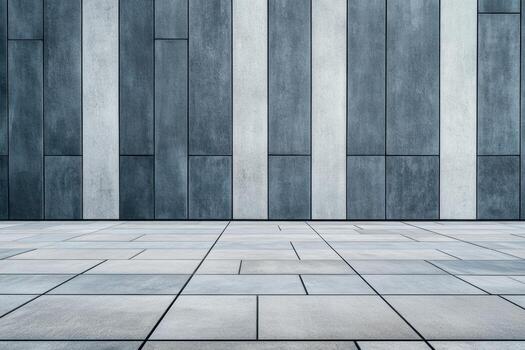 Modern concrete wall with geometric patterns in urban setting at noon photo